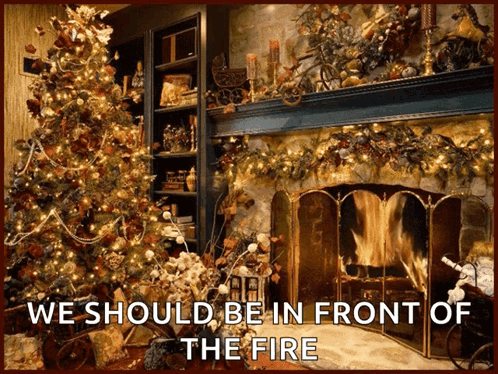 Fireplace With Christmas Tree We Should Be In Front Of The Fire GIF