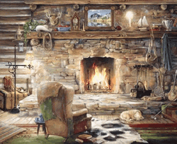 Fireplace With Dog And Couch