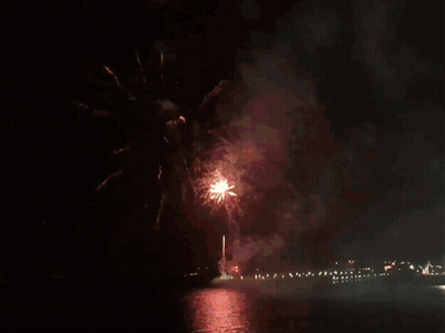 Fireworks Are Displayed Over A Body Of Water In The Night Sky GIF