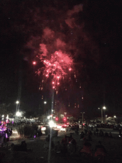 Fireworks Display Watched By People In Parking Lot GIF