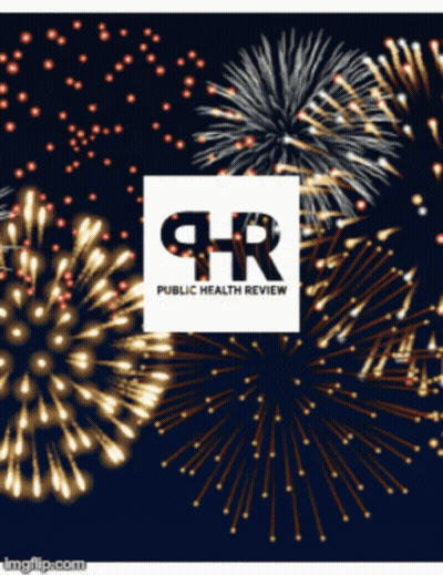 Fireworks Display With Public Health Review Logo GIF