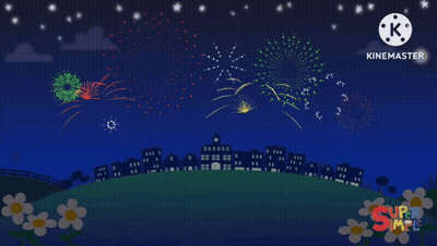 Fireworks Over City Saying Super Simple GIF