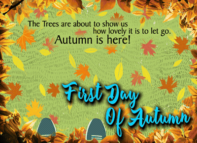First Day Of Autumn Poster With Leaves GIF