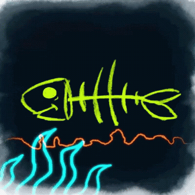 Fish Skeleton Drawing With Yellow Text GIF