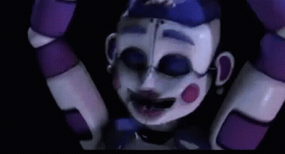 Five Nights At Freddy 'S Baby Is A Purple And White Robot With A Purple Hat . GIF