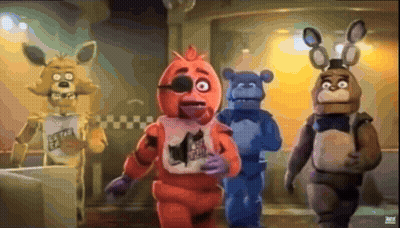 Five Nights At Freddy's Characters Walking Through Hallway GIF