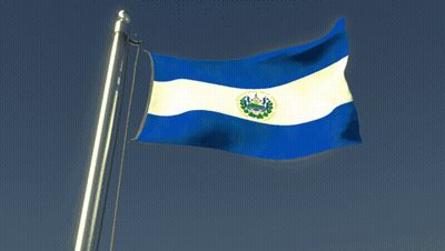Flag Of El Salvador Flying In Blue Sky GIF