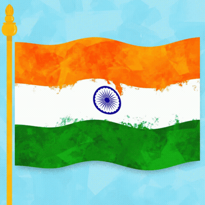Flag Of India Waving In Blue Sky GIF