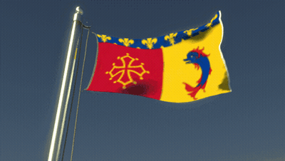 Flag With Dolphin In Red Yellow And Blue GIF