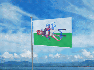Flag With Dragon Flying Over Water GIF