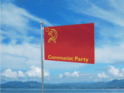 Flag With Girl Flying In Wind GIF