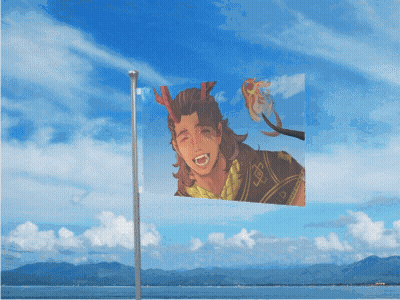 Flag With Horned Man Flying In Wind GIF