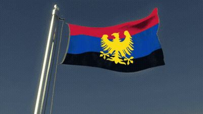 Flag With Red Black Blue And Yellow Eagle GIF