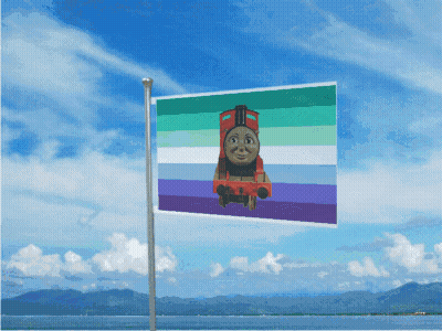 Flag With Train And Blue Sky GIF