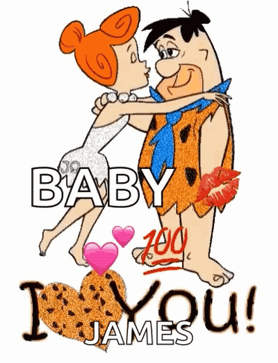 Flintstone And Pebbles Kissing With Baby I Love You James GIF