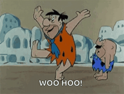 Flintstone Is Dancing With A Caveman In A Cartoon . GIF