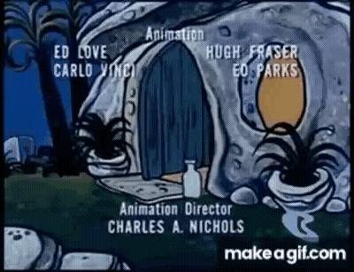 Flintstones House With Blue Door And Bottle Of Water GIF