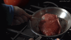 Flipping Steak On Pan Cooking GIF