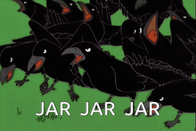 Flock Of Black Birds Saying Jar Jar Jar GIF