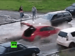 Flood Sled Surfing Behind Car Funny Meme GIF