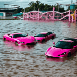 Flooded Pink Cars GIF