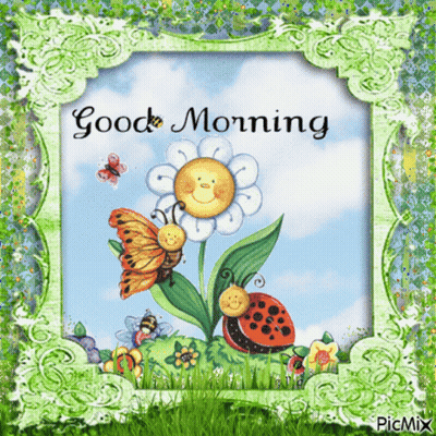 Flower With Ladybug And Butterfly Saying Good Morning GIF