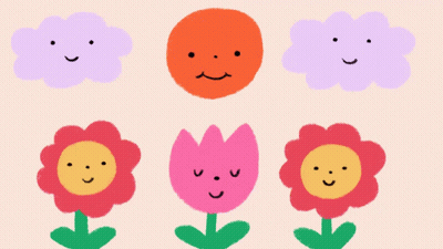 Flowers And Clouds With Smiley Faces GIF