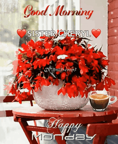 Flowers And Coffee Cup Saying Good Morning GIF