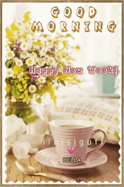Flowers And Coffee Saying Good Morning Happy New Week GIF