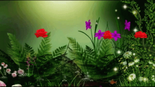 Flowers And Ferns With Fish GIF
