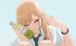 Flustered Marin Kitagawa Fanning Herself Anime GIF