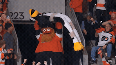Flyers Mascot Holding Scarf In Front Of Crowd GIF