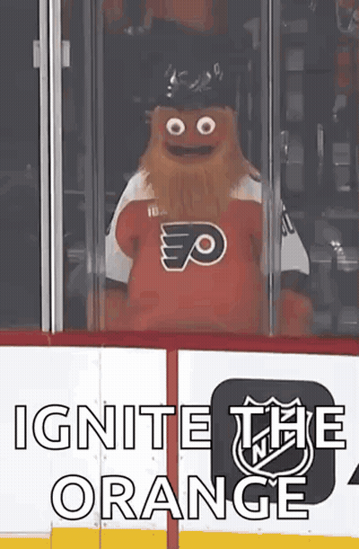 Flyers Mascot Sitting Behind Glass Wall GIF