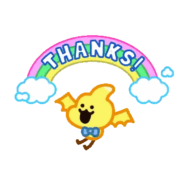 Flying Character Under Rainbow Thanks Sticker