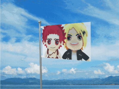 Flying Flag With Two Anime Characters GIF