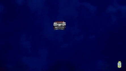 Flying Red Car Surrounded By Clouds GIF