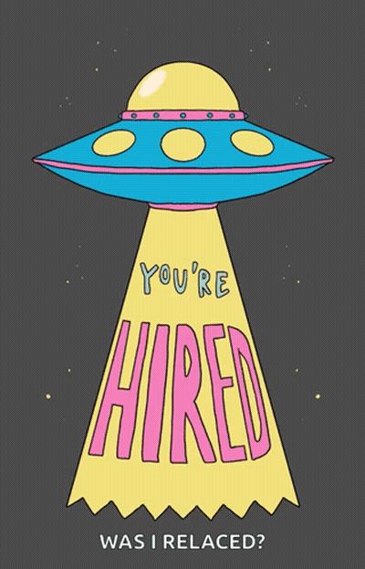 Flying Saucer Saying You're Hired GIF