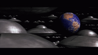 Flying Saucers Around Earth In Space GIF