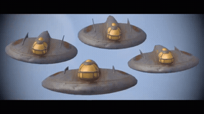 Flying Saucers With Yellow Domes GIF