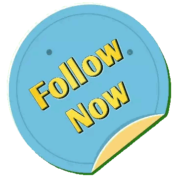 Follow Now Sticker In Orange And Blue Sticker