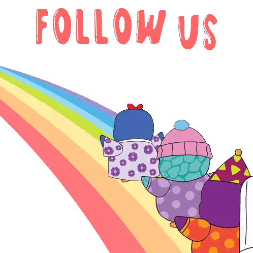 Follow Us Sign With Penguins And Rainbow Sticker