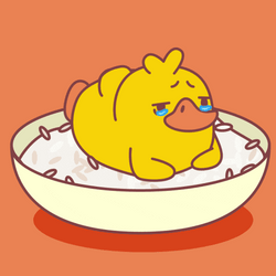 Fomo Duck Crying On Top Of Rice GIF