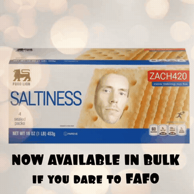 Food Lion Saltiness Crackers Box With Man's Face GIF