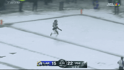 Football Game On Snowy Field Score 15-22 GIF