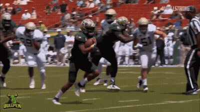 Football Game With Bullpen Logo On Sidelines GIF