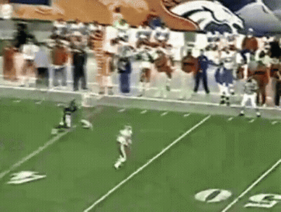 Football Game With Denver Broncos Logo GIF
