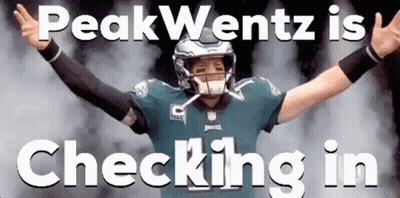 Football Player Arms Up Peak Wentz Checking In GIF