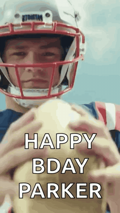 Football Player Holding Football Says Happy Bday Parker GIF