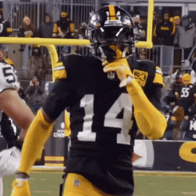 Football Player In Black And Yellow Uniform Number 14 GIF