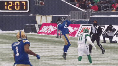 Football Player In Blue Adams Jersey Catches Ball GIF